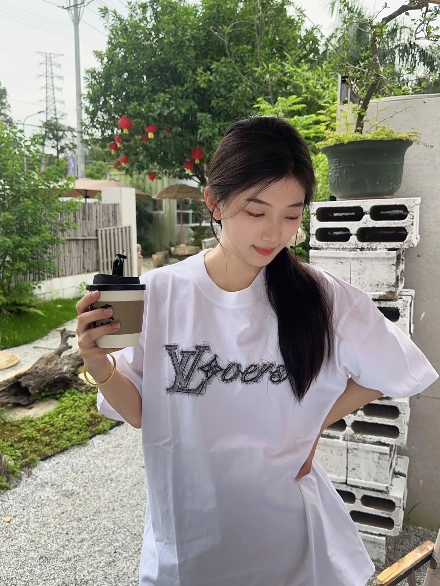 Louis Vuitton/Louis Vuitton 24ss sketch letter printed short sleeves